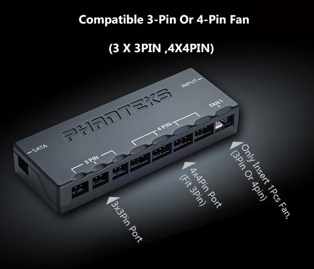 PHANTEKS PWM HUB - kontrola prędkości wentylatora, obsługa płyty głównej i sterowanie ręczne, Spliter Max x15 wentylator, 3/4 PIN, PH-PWHUB_02 - Wianko - 3