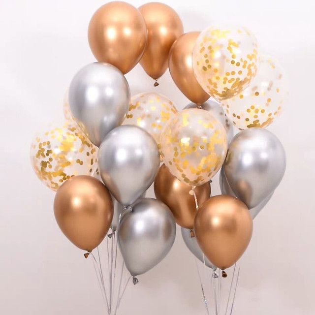 12 metalowych złotych i srebrnych balonów, atrament niebieski, lateksowe balony ślubne, dekoracja urodzinowa, festiwalowe akcesoria na imprezę, balony powietrzne - Wianko - 1