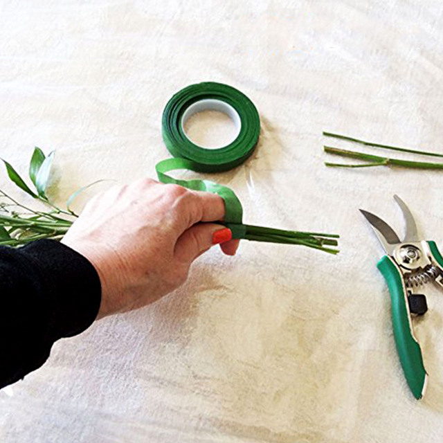 Zielona samoprzylepna tasiemka do łodyg z drutu kwiatowego - praca Plastron kwiat róży pręcik DIY - Wianko - 4
