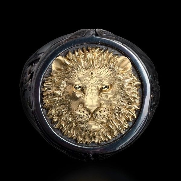 Pierścień vintage z czarnym lwem - minimalistyczna biżuteria dla mężczyzn - Wianko - 3