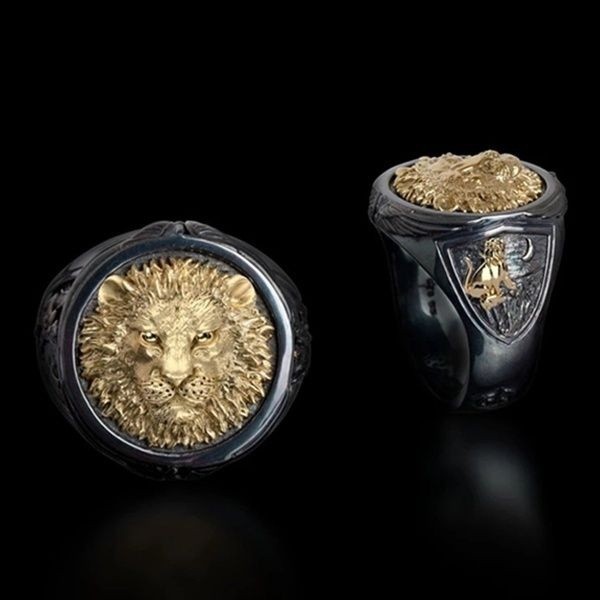 Pierścień vintage z czarnym lwem - minimalistyczna biżuteria dla mężczyzn - Wianko - 4