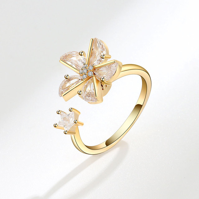 Pierścień dekompresyjny z cyrkonem i kryształem w kształcie kwiatu z regulowanym obrotem i złym okiem - Wianko - 18