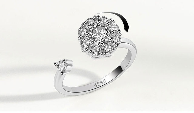 Pierścień dekompresyjny z cyrkonem i kryształem w kształcie kwiatu z regulowanym obrotem i złym okiem - Wianko - 1