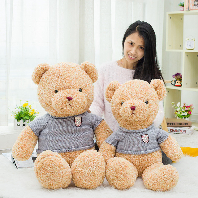 Nowy słodki sweter niedźwiedź pluszowa zabawka kreskówka lalka przytulanka dzieci urodziny - ekskluzywny prezent - Wianko - 1
