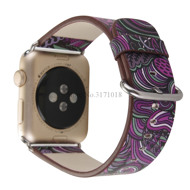 Kolorowy skórzany pasek na zegarek Apple Watch seria 5/4/3 - 44mm/40mm/38mm/42mm, kwiatowy motyw ludowy, bransoleta - Wianko - 5