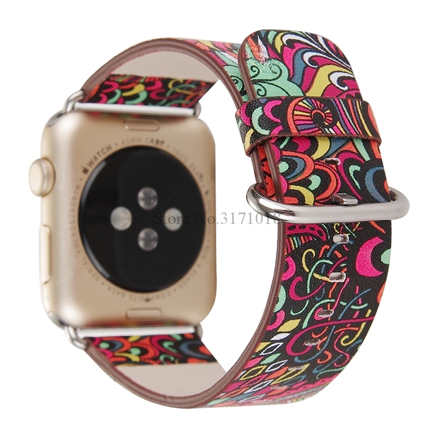 Kolorowy skórzany pasek na zegarek Apple Watch seria 5/4/3 - 44mm/40mm/38mm/42mm, kwiatowy motyw ludowy, bransoleta - Wianko - 3