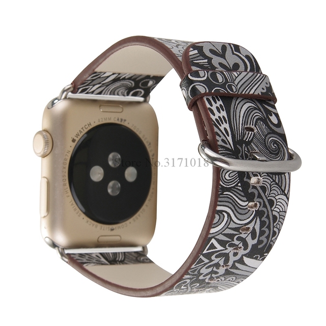 Kolorowy skórzany pasek na zegarek Apple Watch seria 5/4/3 - 44mm/40mm/38mm/42mm, kwiatowy motyw ludowy, bransoleta - Wianko - 15