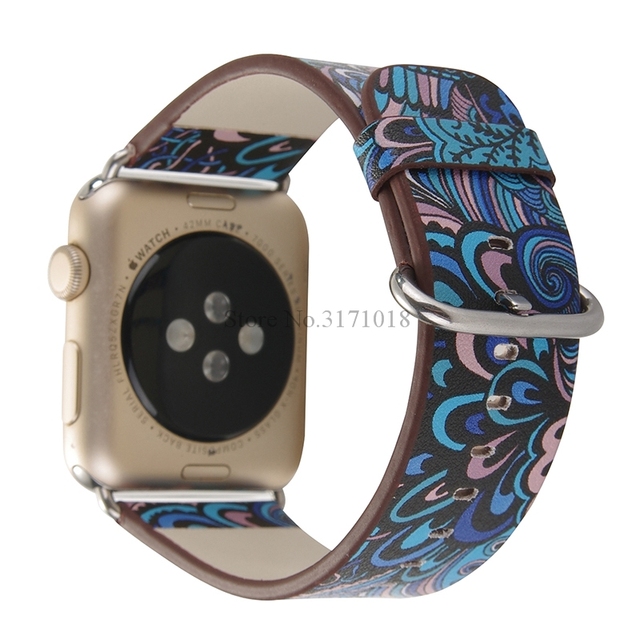 Kolorowy skórzany pasek na zegarek Apple Watch seria 5/4/3 - 44mm/40mm/38mm/42mm, kwiatowy motyw ludowy, bransoleta - Wianko - 13