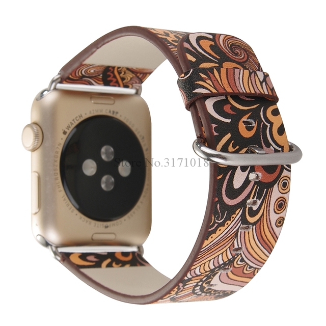 Kolorowy skórzany pasek na zegarek Apple Watch seria 5/4/3 - 44mm/40mm/38mm/42mm, kwiatowy motyw ludowy, bransoleta - Wianko - 9