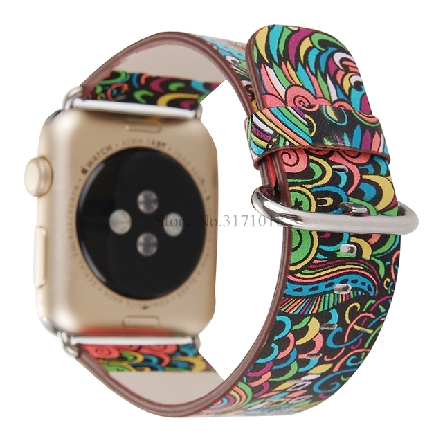 Kolorowy skórzany pasek na zegarek Apple Watch seria 5/4/3 - 44mm/40mm/38mm/42mm, kwiatowy motyw ludowy, bransoleta - Wianko - 1