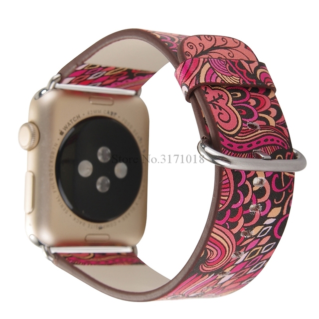 Kolorowy skórzany pasek na zegarek Apple Watch seria 5/4/3 - 44mm/40mm/38mm/42mm, kwiatowy motyw ludowy, bransoleta - Wianko - 7