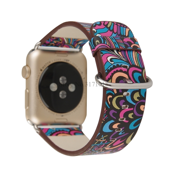 Kolorowy skórzany pasek na zegarek Apple Watch seria 5/4/3 - 44mm/40mm/38mm/42mm, kwiatowy motyw ludowy, bransoleta - Wianko - 11