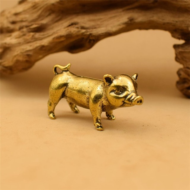 Mosiądzowa figurka ręcznie wykonana w stylu retro - świnia miniatura ozdoba biurkowa zwierzę metal kolor miedź rzemiosło dekoracyjne akcesoria - Wianko - 3