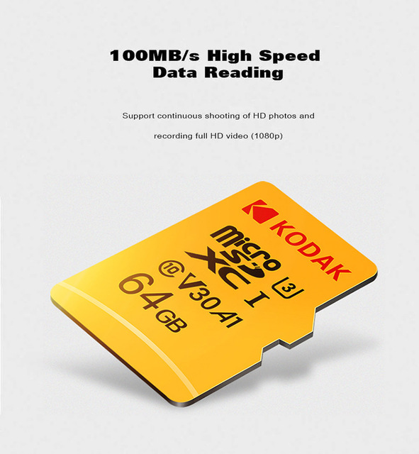 Karta pamięci Kodak Micro SD o pojemności 512GB, 256GB, 128GB, 64GB lub 32GB, klasa 10, szybkość Flash U3 4K - Wianko - 2