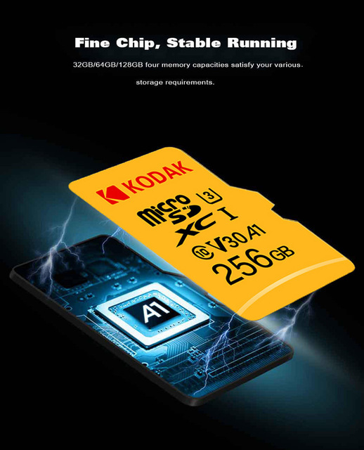 Karta pamięci Kodak Micro SD o pojemności 512GB, 256GB, 128GB, 64GB lub 32GB, klasa 10, szybkość Flash U3 4K - Wianko - 5