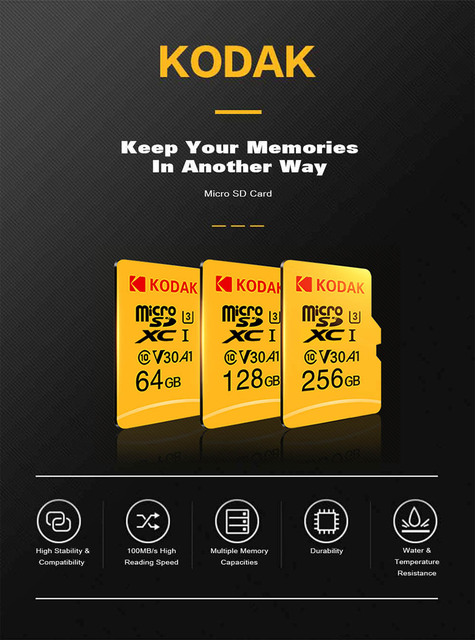 Karta pamięci Kodak Micro SD o pojemności 512GB, 256GB, 128GB, 64GB lub 32GB, klasa 10, szybkość Flash U3 4K - Wianko - 1