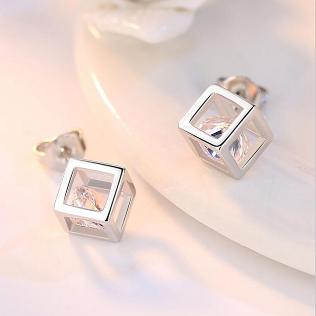 925 Sterling srebrne kolczyki dla zakochanych - wzór kostka, studia - luksusowa marka biżuterii dla kobiet - Wianko - 14