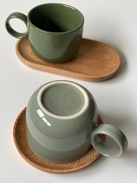 Personalizowany kubek do kawy ceramiczny 250 ml, ciemny jasnozielony, styl skandynawski, prosta konstrukcja - Wianko - 3