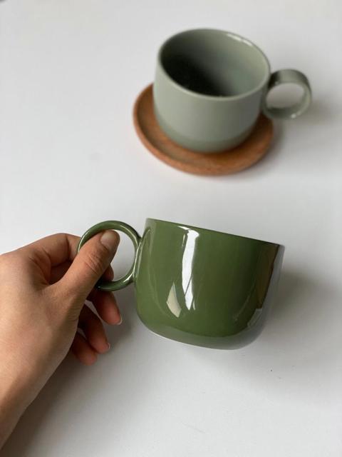 Personalizowany kubek do kawy ceramiczny 250 ml, ciemny jasnozielony, styl skandynawski, prosta konstrukcja - Wianko - 7