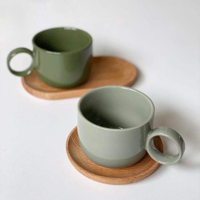 Personalizowany kubek do kawy ceramiczny 250 ml, ciemny jasnozielony, styl skandynawski, prosta konstrukcja - Wianko - 2