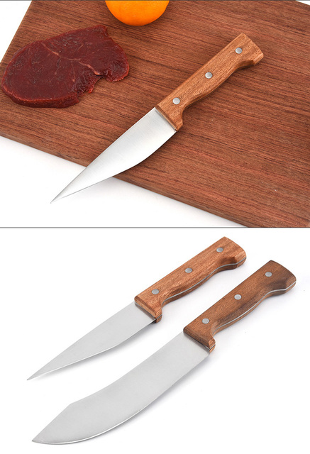 Nóż kuchenny do krojenia mięsa ze stali nierdzewnej i drewnianym uchwytem - Wianko - 4
