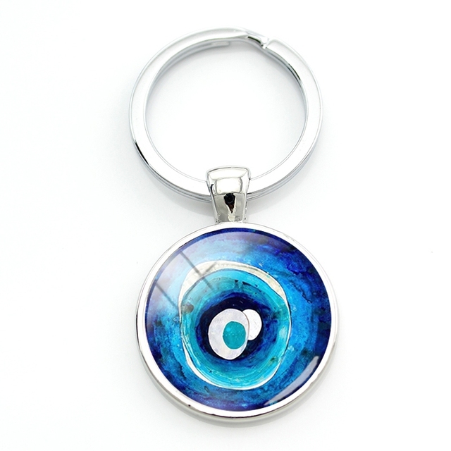 Brelok na klucze TAFREE z niebieskimi obrazami złego oka - szklane i metalowe ręcznie wykonane oczy mężczyzn - idealny prezent na Dzień Ojca - Wianko - 4