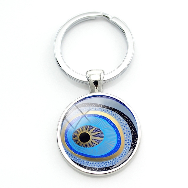 Brelok na klucze TAFREE z niebieskimi obrazami złego oka - szklane i metalowe ręcznie wykonane oczy mężczyzn - idealny prezent na Dzień Ojca - Wianko - 1