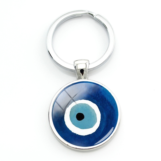 Brelok na klucze TAFREE z niebieskimi obrazami złego oka - szklane i metalowe ręcznie wykonane oczy mężczyzn - idealny prezent na Dzień Ojca - Wianko - 2