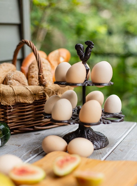 Stojak na jajka żeliwny w stylu retro, kogut metalowy, do dekoracji kuchni - Wianko - 1