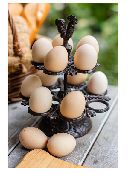 Stojak na jajka żeliwny w stylu retro, kogut metalowy, do dekoracji kuchni - Wianko - 4