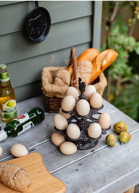 Stojak na jajka żeliwny w stylu retro, kogut metalowy, do dekoracji kuchni - Wianko - 3
