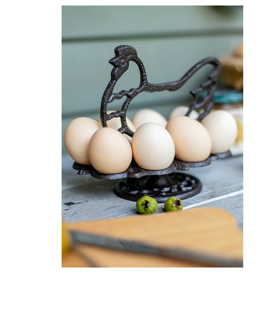 Stojak na jajka żeliwny w stylu retro, kogut metalowy, do dekoracji kuchni - Wianko - 7
