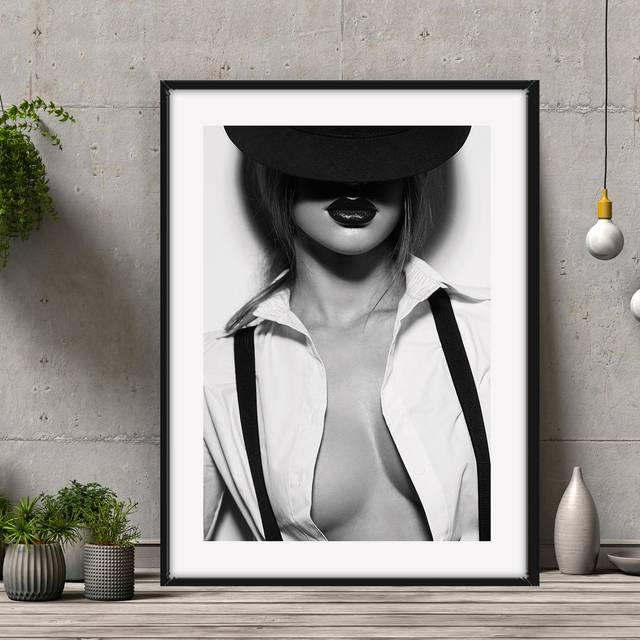 Plakat obrazu dekoracyjny na płótnie, czarno-biały, modelka w modzie, ozdoba salonu i wnętrza - Wianko - 1