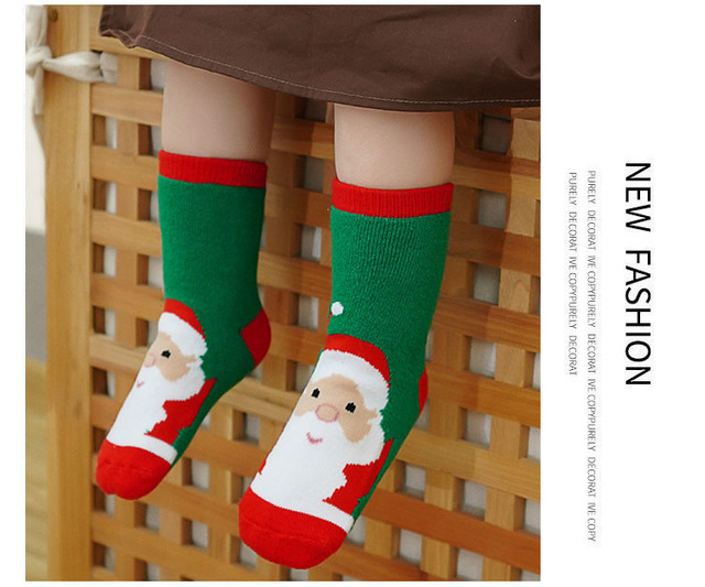 Skarpety dziecięce zimowe pogrubione bawełniane, motyw jelenia Świętego Mikołaja, prezent bożonarodzeniowy - Wianko - 6