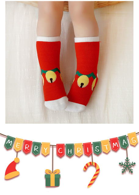 Skarpety dziecięce zimowe pogrubione bawełniane, motyw jelenia Świętego Mikołaja, prezent bożonarodzeniowy - Wianko - 2