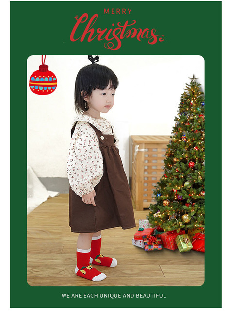 Skarpety dziecięce zimowe pogrubione bawełniane, motyw jelenia Świętego Mikołaja, prezent bożonarodzeniowy - Wianko - 4