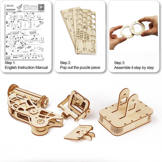 3D Stem zestaw mikroskopu biologicznego drewnianego z mechanicznymi puzzlami - powiększenie optyczne 160X dla dzieci i dorosłych - Wianko - 16