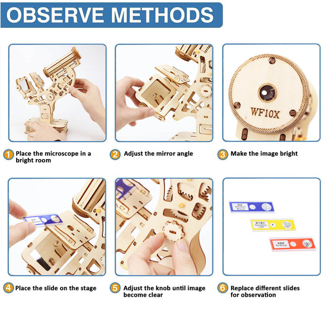 3D Stem zestaw mikroskopu biologicznego drewnianego z mechanicznymi puzzlami - powiększenie optyczne 160X dla dzieci i dorosłych - Wianko - 15