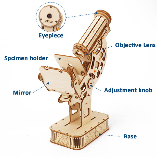 3D Stem zestaw mikroskopu biologicznego drewnianego z mechanicznymi puzzlami - powiększenie optyczne 160X dla dzieci i dorosłych - Wianko - 13