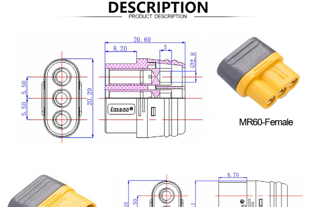 Wtyczka męska i żeńska do złącza akumulatora RC Lipo - 2 sztuki łączników Bullet kompatybilne z Deans, XT60, XT-60, TRX, XT30U, MR30, MR60, MT30 i MT60 - Wianko - 1