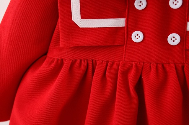 Długa sukienka zimowa dla dziewczynki w jednolitym kolorze, z przyciskami i ozdobną lamówką, wykonana z wysokiej jakości bawełny - dla dziewczynek w wieku 0-4 lat - Wianko - 15