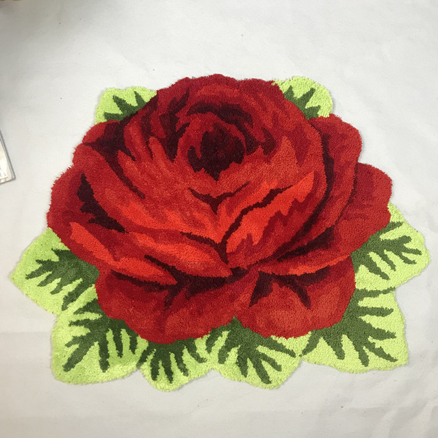 Dywan 3D ręcznie robiony z czerwonej/różowej róży, wysokiej jakości dekoracja salonu/domu/sypialni - Wianko - 3