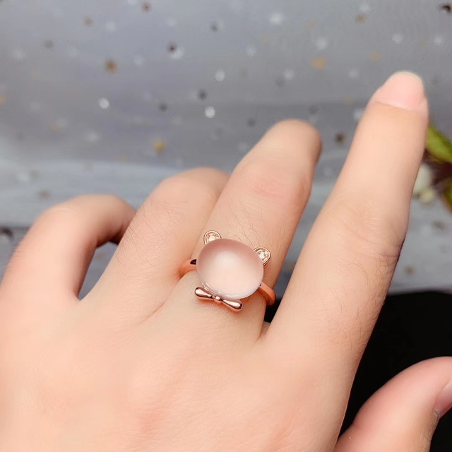 Piękny pierścień z różowym kwarcem i srebrnymi bowknotami dla kobiet w kolorze różowego złota - idealny prezent na rocznicę i urodziny (925 srebro) - Wianko - 4