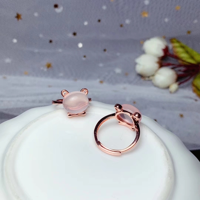 Piękny pierścień z różowym kwarcem i srebrnymi bowknotami dla kobiet w kolorze różowego złota - idealny prezent na rocznicę i urodziny (925 srebro) - Wianko - 9