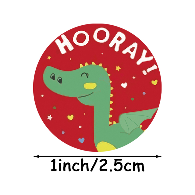 Naklejka z uroczymi dinozaurami Cute Dinosaur Animals - 500 sztuk/rolka, 8 wzorów z angielskimi słowami i zachęcającymi etykietami dla dzieci, zabawka 1 cal, okrągła - Wianko - 2