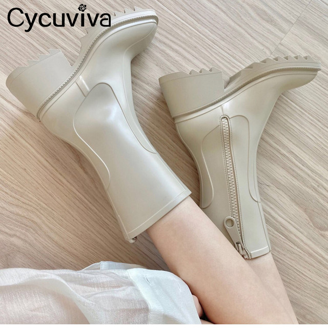 Kalosze damskie Cycuviva Chunky Heel z grubą podeszwą i platformą, w stylu projektant Chelsea Boots - Wianko - 11