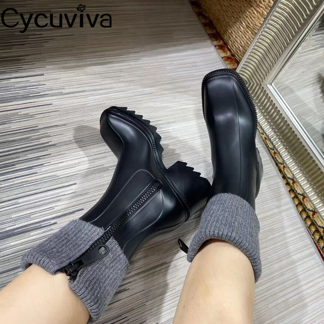 Kalosze damskie Cycuviva Chunky Heel z grubą podeszwą i platformą, w stylu projektant Chelsea Boots - Wianko - 6