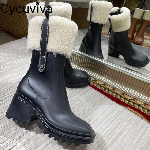Kalosze damskie Cycuviva Chunky Heel z grubą podeszwą i platformą, w stylu projektant Chelsea Boots - Wianko - 7