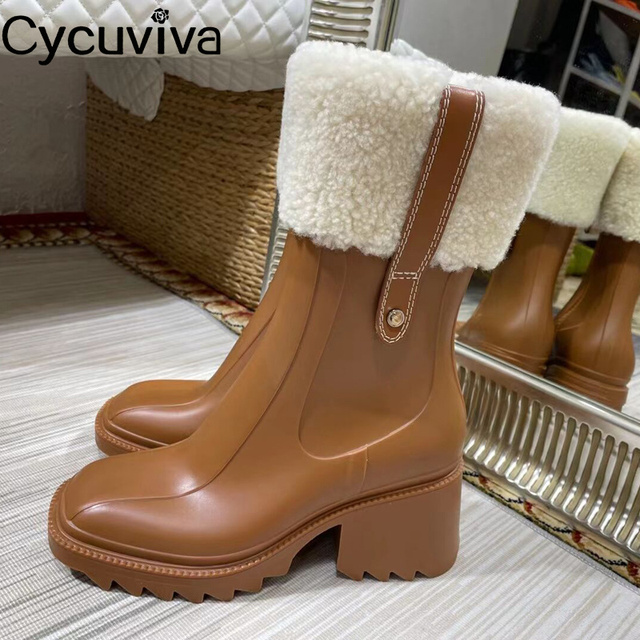 Kalosze damskie Cycuviva Chunky Heel z grubą podeszwą i platformą, w stylu projektant Chelsea Boots - Wianko - 8