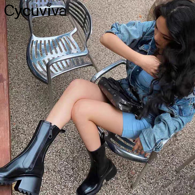 Kalosze damskie Cycuviva Chunky Heel z grubą podeszwą i platformą, w stylu projektant Chelsea Boots - Wianko - 12